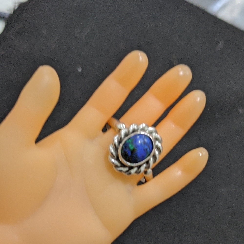 Elegant Silver and Azurite Malachite Stone Ring